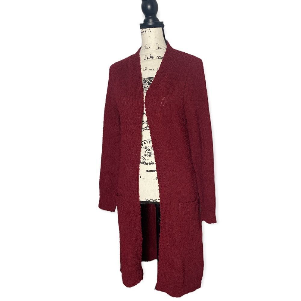 Modern Canvas Small Long Maroon Open Front Cardigan Cozy